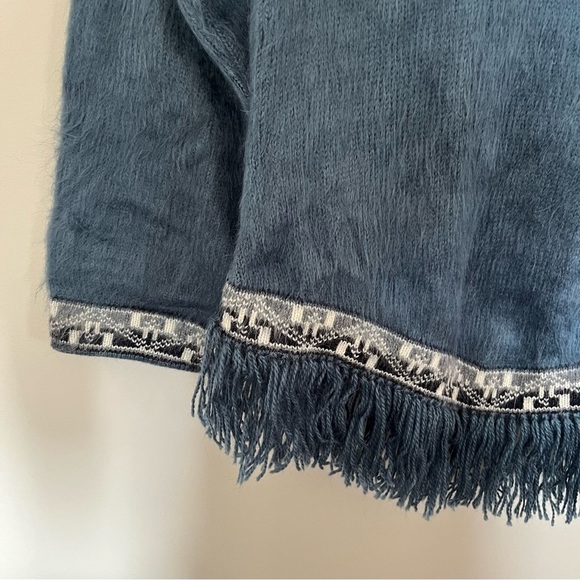 Soft Blue Knit Hoodie with Fringe Trim - Picture 3 of 4